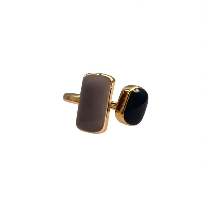 Vintage Rectangular Resin  Open Statement Ring For Women,Gold-Toned Adjustable Expandable Ring