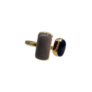 Vintage Rectangular Resin  Open Statement Ring For Women,Gold-Toned Adjustable Expandable Ring