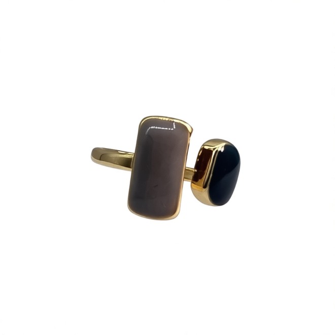 Vintage Rectangular Resin  Open Statement Ring For Women,Gold-Toned Adjustable Expandable Ring