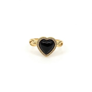 Vintage Black Agate Heart Open Statement Ring For Women,Gold-Toned Adjustable Expandable Ring