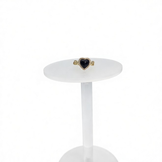 Vintage Black Agate Heart Open Statement Ring For Women,Gold-Toned Adjustable Expandable Ring