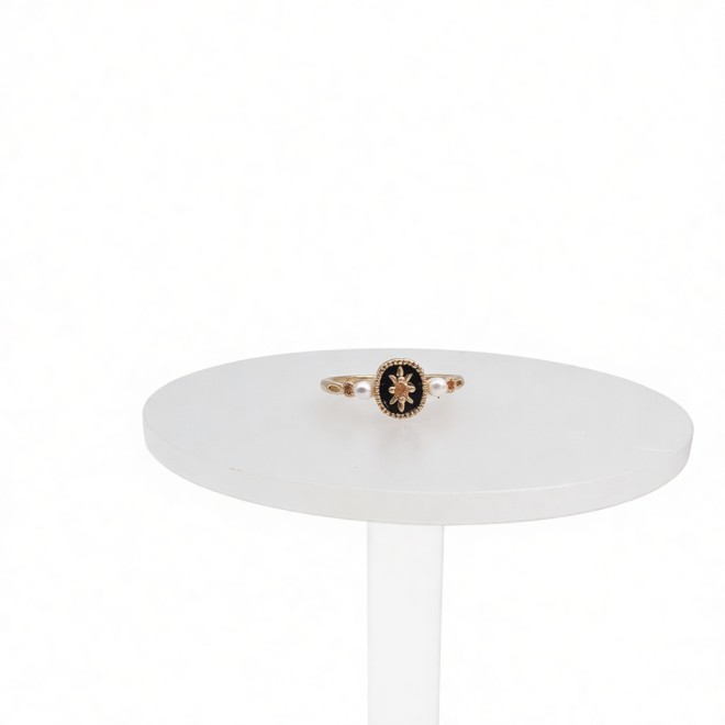 Vintage Black Iris Open Statement Ring For Women, Gold-Toned Adjustable Expandable Ring