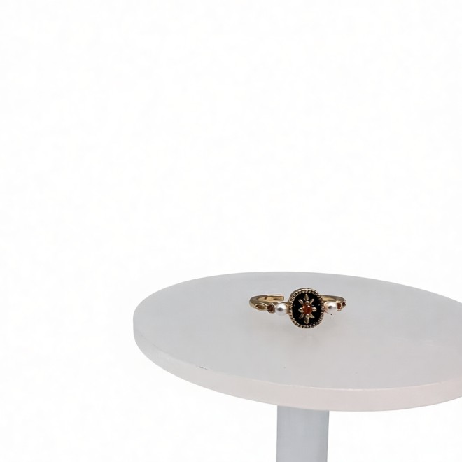 Vintage Black Iris Open Statement Ring For Women, Gold-Toned Adjustable Expandable Ring