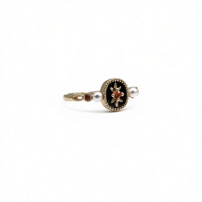 Vintage Black Iris Open Statement Ring For Women, Gold-Toned Adjustable Expandable Ring