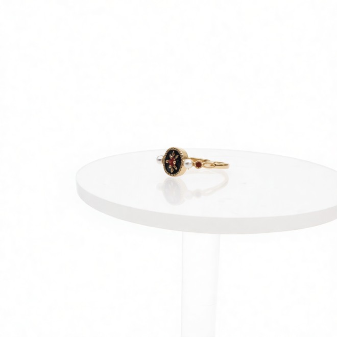 Vintage Black Iris Open Statement Ring For Women, Gold-Toned Adjustable Expandable Ring