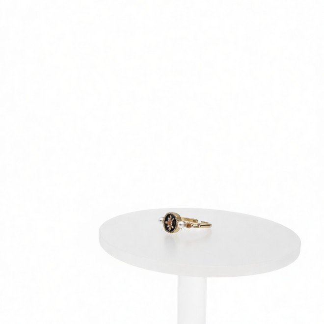 Vintage Black Iris Open Statement Ring For Women, Gold-Toned Adjustable Expandable Ring