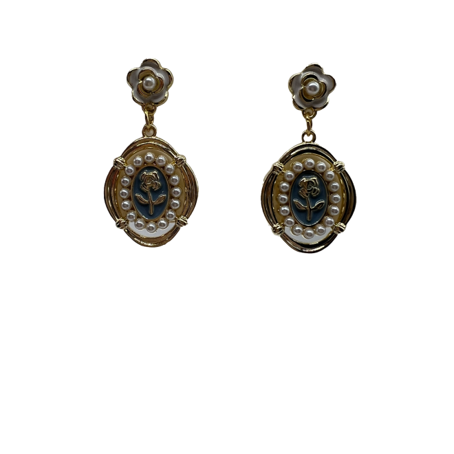 Vintage Flower Dangle Drop Earrings For Women Gold Tone Dainty Pearl Statement Earrings