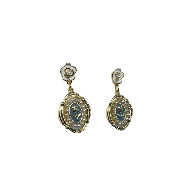 Vintage Flower Dangle Drop Earrings For Women Gold Tone Dainty Pearl Statement Earrings