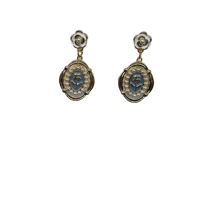 Vintage Flower Dangle Drop Earrings For Women Gold Tone Dainty Pearl Statement Earrings