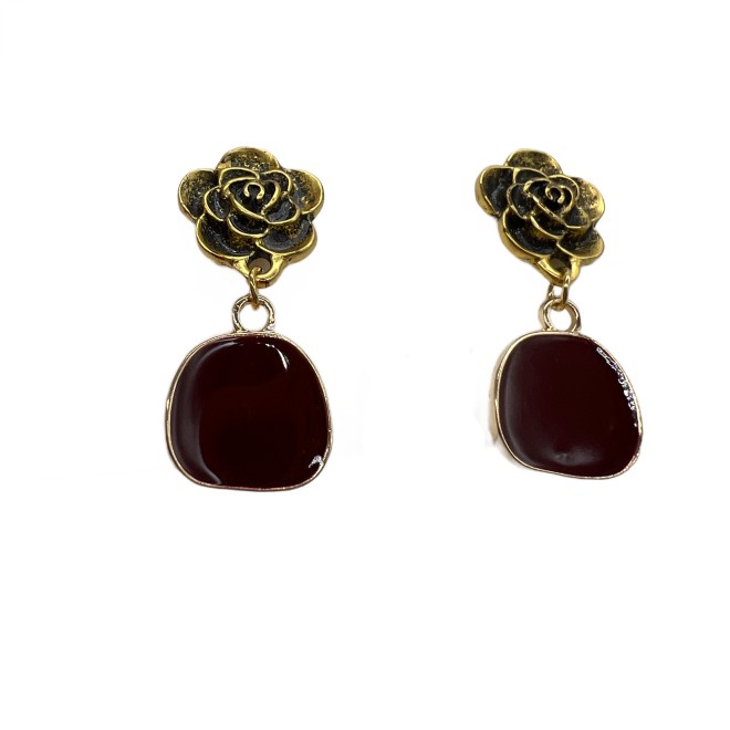Vintage Rose Dangle Drop Earrings For Women Gold Tone Dainty Statement Earrings