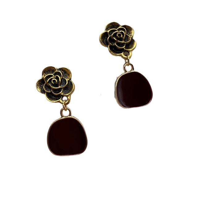 Vintage Rose Dangle Drop Earrings For Women Gold Tone Dainty Statement Earrings