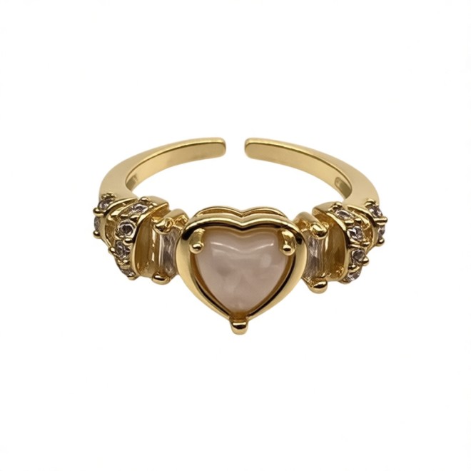 Vintage Rhinestone Heart Open Statement Ring For Women,Gold-Toned Adjustable Expandable Ring