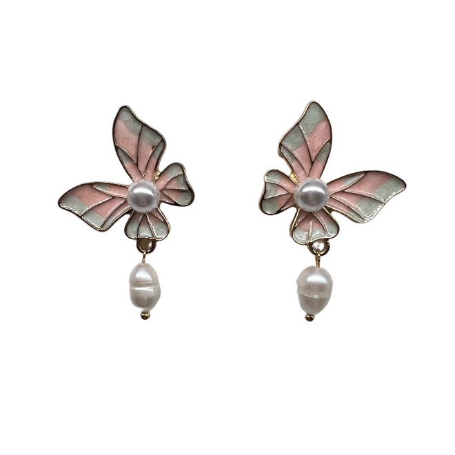 Vintage Butterfly Dangle Drop Earrings For Women Gold Tone Dainty Pearl Statement Earrings