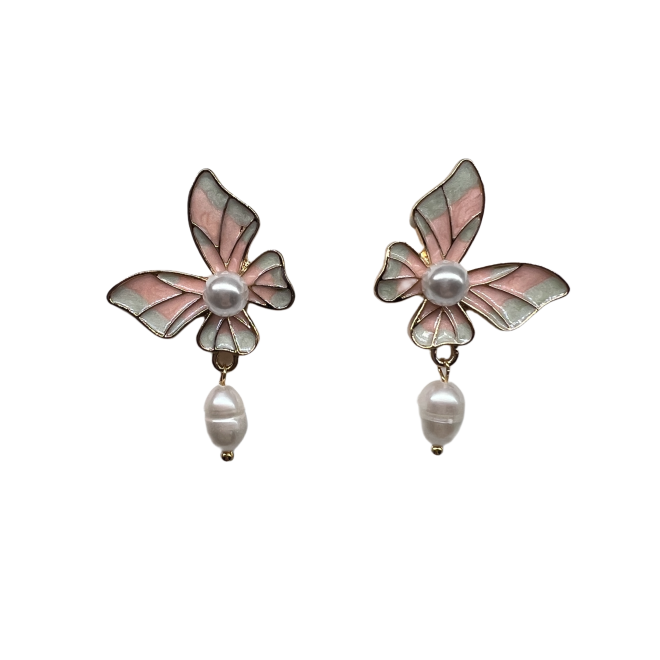 Vintage Butterfly Dangle Drop Earrings For Women Gold Tone Dainty Pearl Statement Earrings