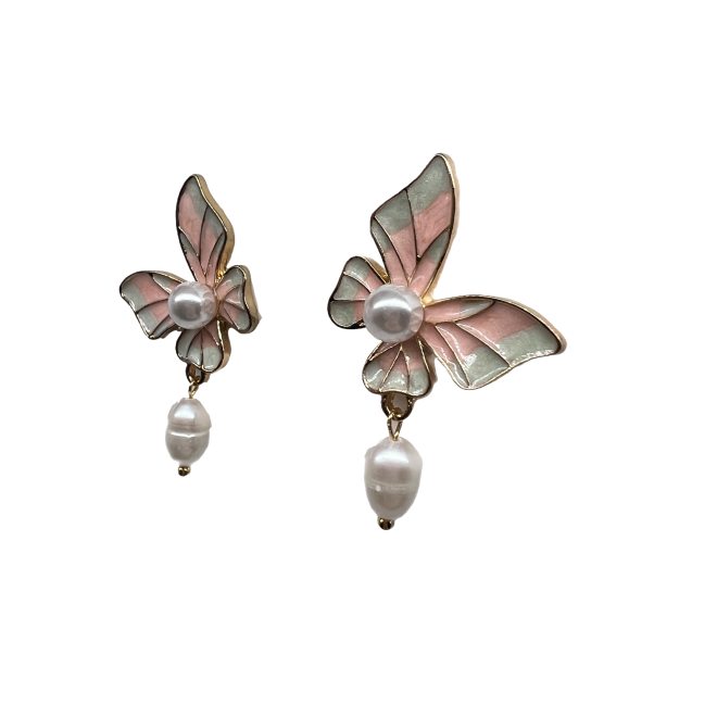 Vintage Butterfly Dangle Drop Earrings For Women Gold Tone Dainty Pearl Statement Earrings