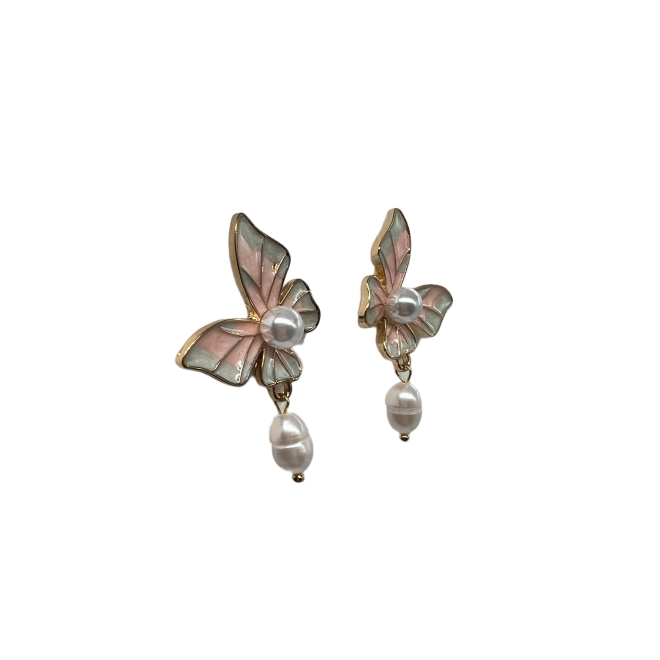 Vintage Butterfly Dangle Drop Earrings For Women Gold Tone Dainty Pearl Statement Earrings