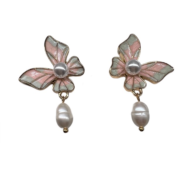 Vintage Butterfly Dangle Drop Earrings For Women Gold Tone Dainty Pearl Statement Earrings