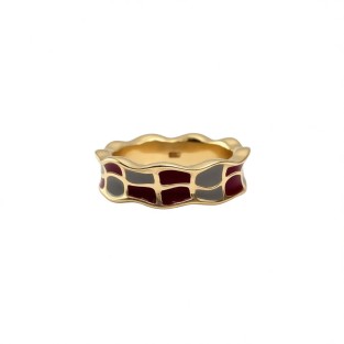 Vintage Blue And Red Check Open Statement Ring For Women,Gold-Toned Adjustable Expandable Ring