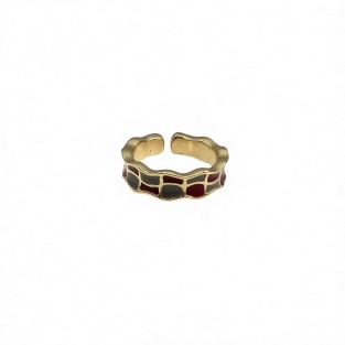 Vintage Blue And Red Check Open Statement Ring For Women,Gold-Toned Adjustable Expandable Ring