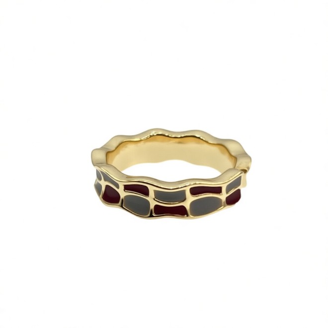 Vintage Blue And Red Check Open Statement Ring For Women,Gold-Toned Adjustable Expandable Ring