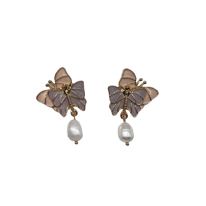 Vintage Butterfly Dangle Drop Earrings For Women Gold Tone Dainty Pearl Statement Earrings