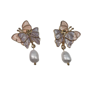 Vintage Butterfly Dangle Drop Earrings For Women Gold Tone Dainty Pearl Statement Earrings