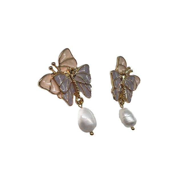 Vintage Butterfly Dangle Drop Earrings For Women Gold Tone Dainty Pearl Statement Earrings
