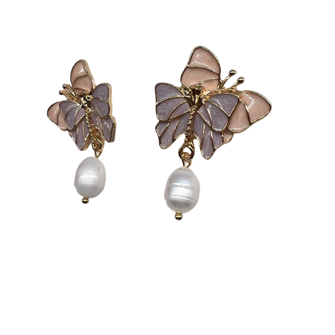 Vintage Butterfly Dangle Drop Earrings For Women Gold Tone Dainty Pearl Statement Earrings