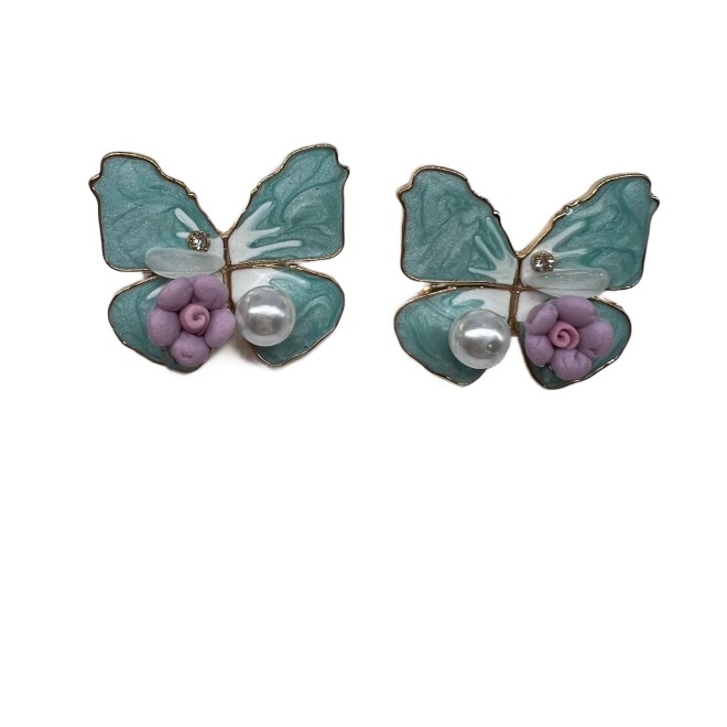 Vintage Butterfly Stud Earrings For Women Gold Tone Dainty Pearl Statement Earrings