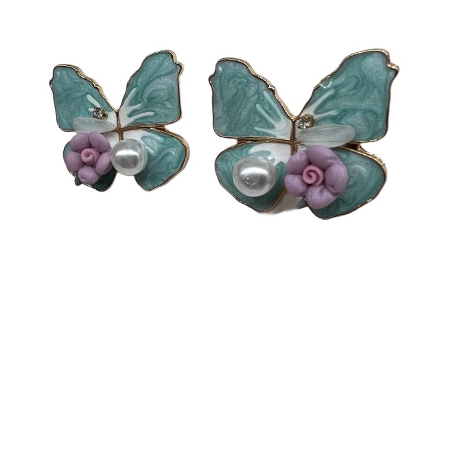 Vintage Butterfly Stud Earrings For Women Gold Tone Dainty Pearl Statement Earrings