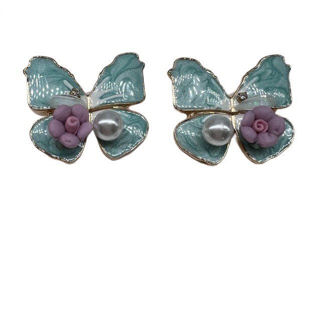 Vintage Butterfly Stud Earrings For Women Gold Tone Dainty Pearl Statement Earrings