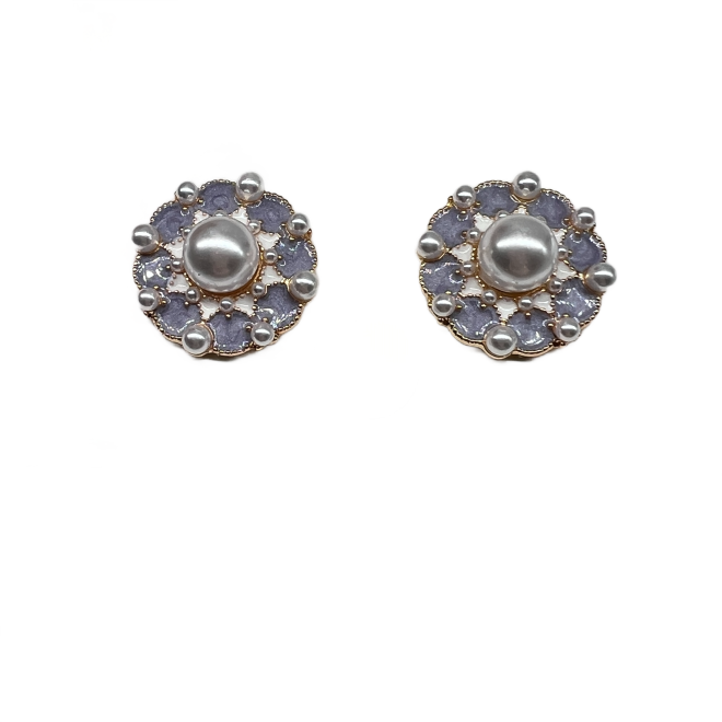 Elegant Round Pearl Stud Earrings For Women Gold Tone Dainty Statement Earrings