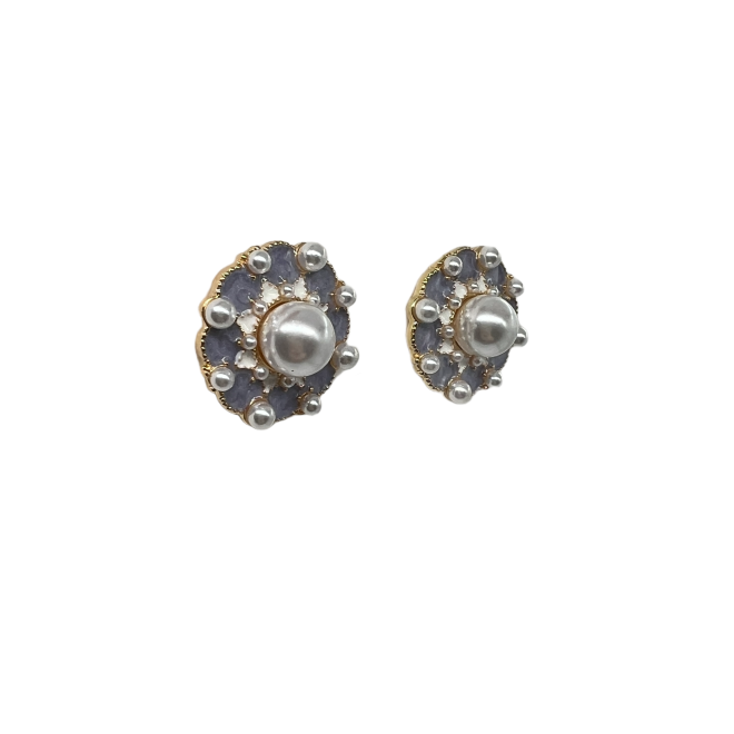 Elegant Round Pearl Stud Earrings For Women Gold Tone Dainty Statement Earrings