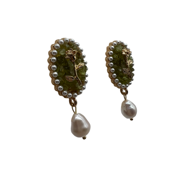 Vintage Oval Dangle Drop Earrings For Women Gold Tone Dainty Pearl Statement Earrings