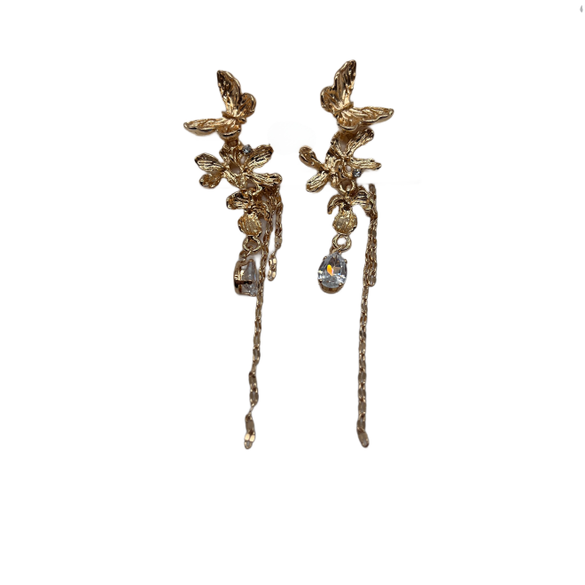 Vintage Butterfly Dangle Drop Earrings For Women Gold Tone Dainty Long Tassel Statement Earrings