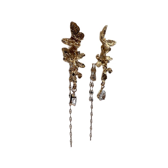 Vintage Butterfly Dangle Drop Earrings For Women Gold Tone Dainty Long Tassel Statement Earrings