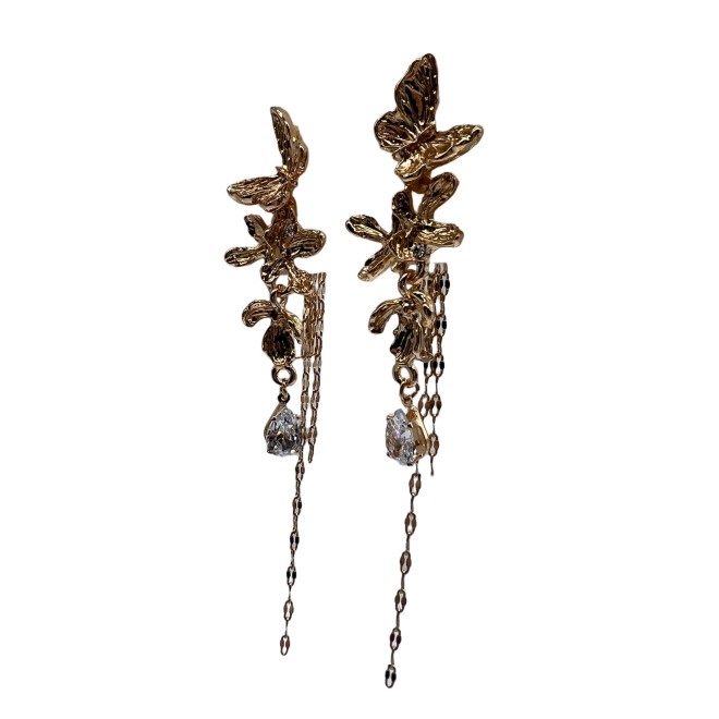 Vintage Butterfly Dangle Drop Earrings For Women Gold Tone Dainty Long Tassel Statement Earrings