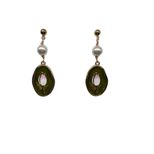 Vintage Tulip Dangle Drop Earrings For Women Gold Tone Dainty Pearl Statement Earrings