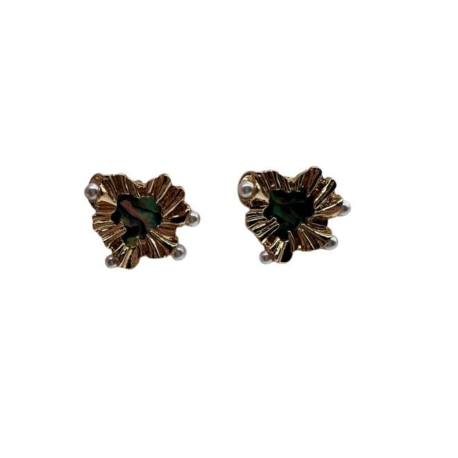 Vintage Abalone Shell Stud Earrings For Women Gold Tone Dainty Pearl Statement Earrings