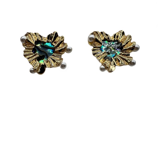 Vintage Abalone Shell Stud Earrings For Women Gold Tone Dainty Pearl Statement Earrings