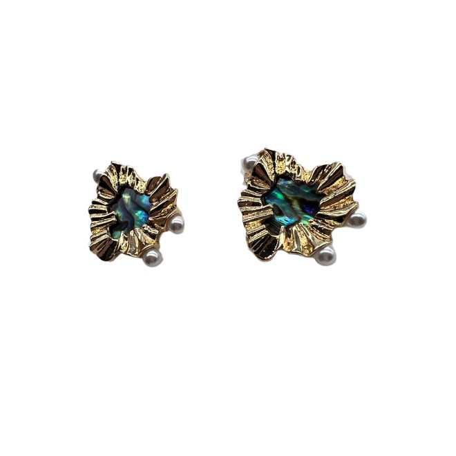 Vintage Abalone Shell Stud Earrings For Women Gold Tone Dainty Pearl Statement Earrings
