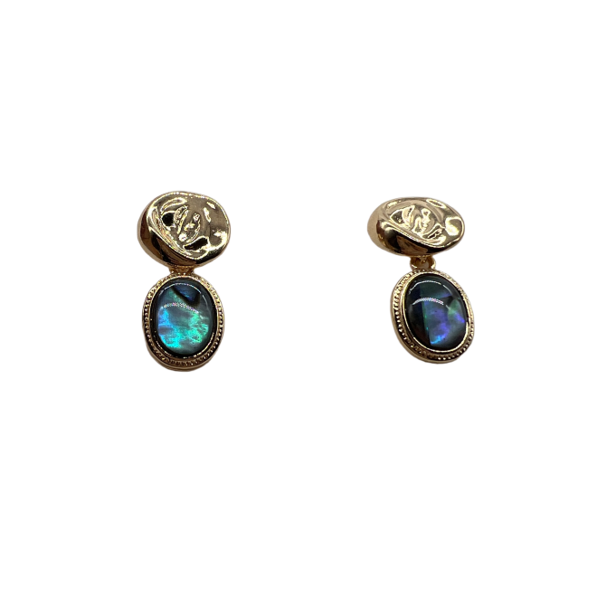 Vintage Oval Abalone Shell Drop Earrings For Women Gold Tone Dainty Statement Earrings