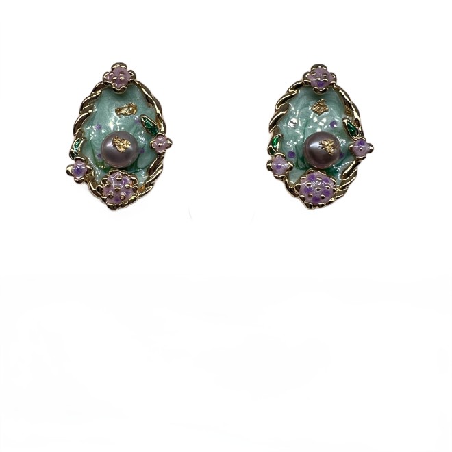 Vintage Oval Stud Earrings For Women Gold Tone Dainty Pearl Statement Earrings