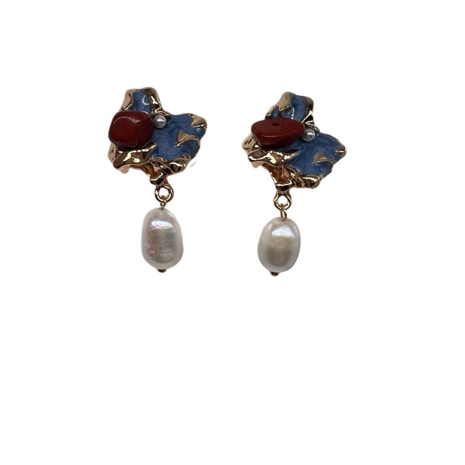 Vintage Enamel Drop Earrings For Women Gold Tone Dainty Pearl  Statement Earrings