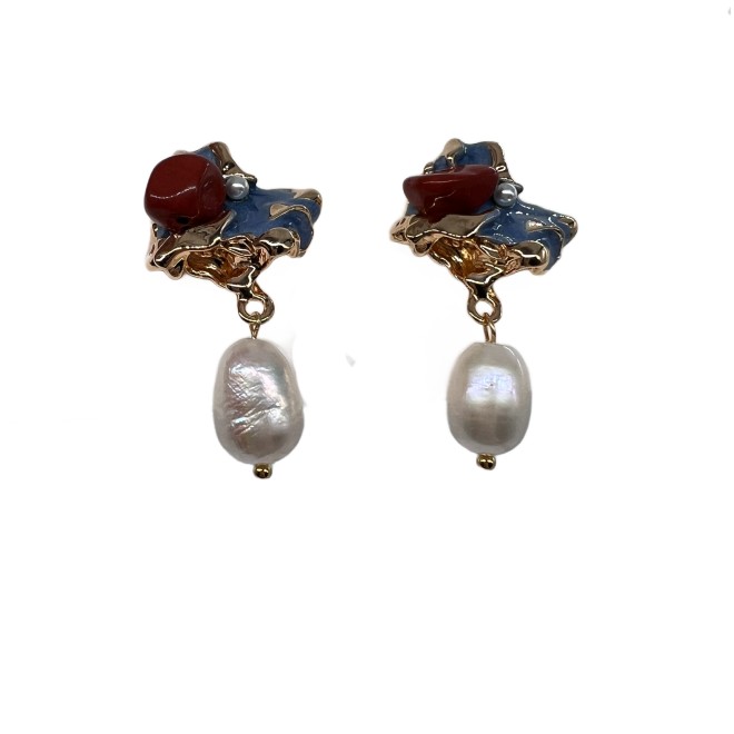 Vintage Enamel Drop Earrings For Women Gold Tone Dainty Pearl  Statement Earrings