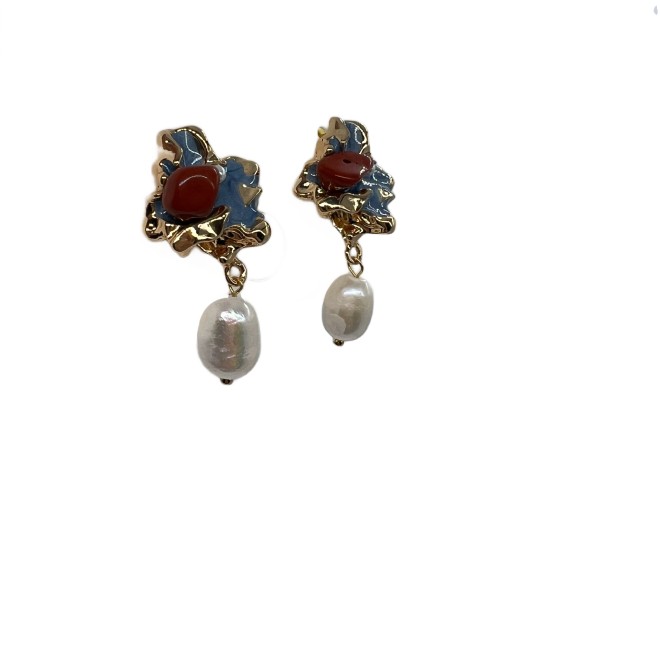 Vintage Enamel Drop Earrings For Women Gold Tone Dainty Pearl  Statement Earrings