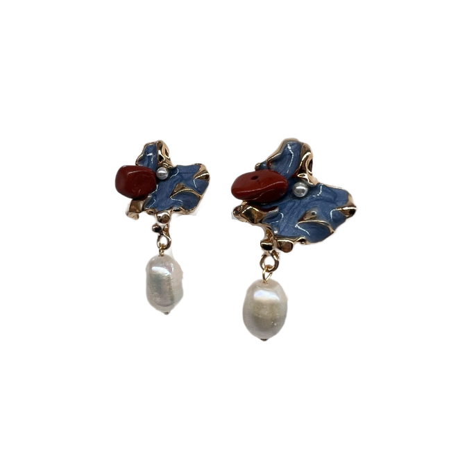 Vintage Enamel Drop Earrings For Women Gold Tone Dainty Pearl  Statement Earrings