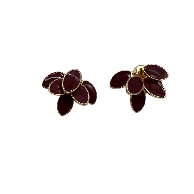 Vintage Red Leaves Stud Earrings For Women Gold Tone Dainty Statement Earrings