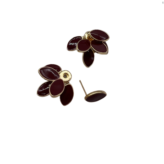 Vintage Red Leaves Stud Earrings For Women Gold Tone Dainty Statement Earrings