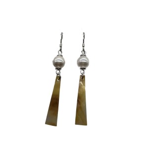 Vintage Linear Abalone Shell Drop Earrings For Women Gold Tone Dainty Pearl Statement Earrings